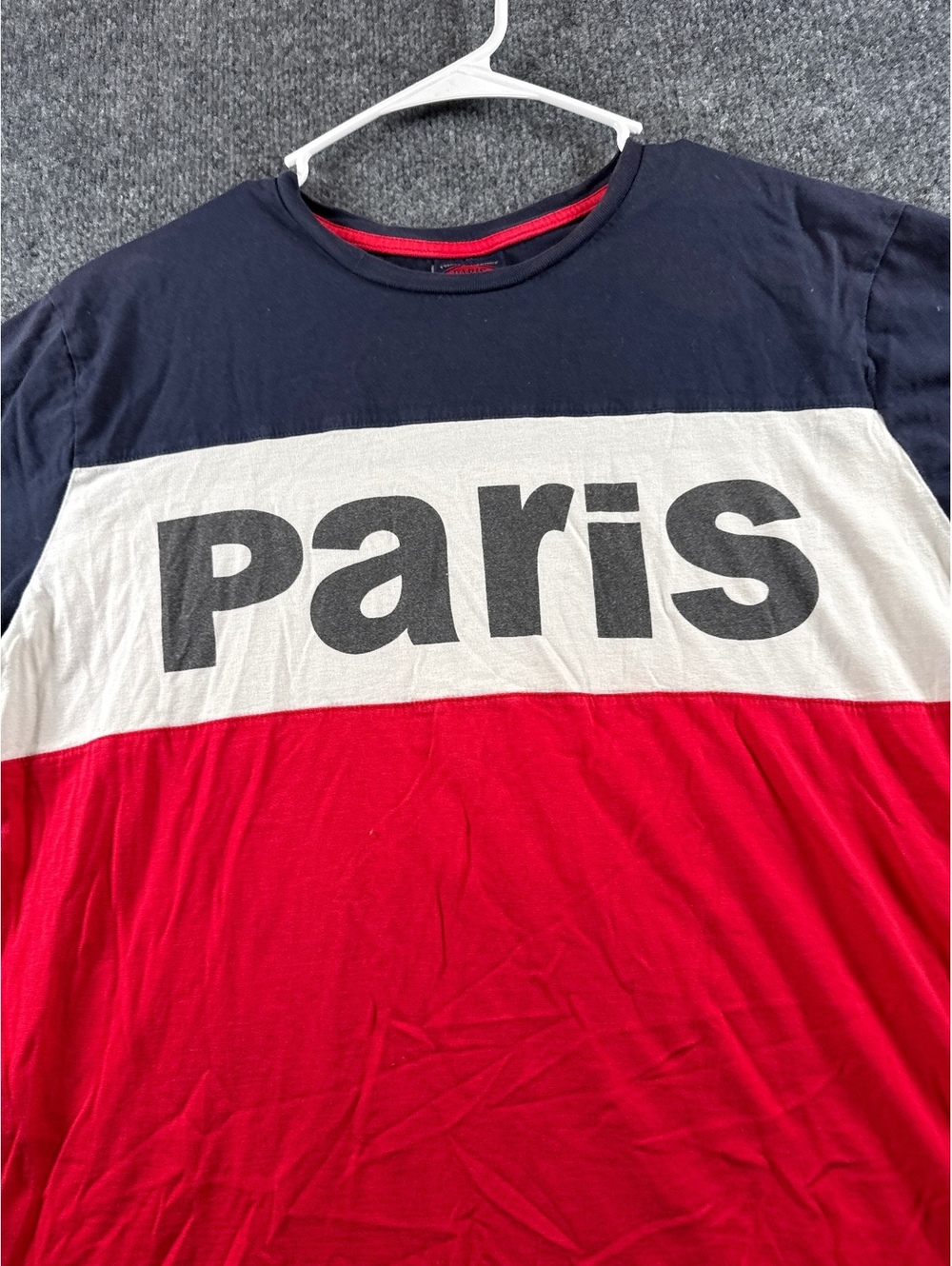 Paris France Mens L Colorblock T Shirt Navy Red White Graphic Travel Tee